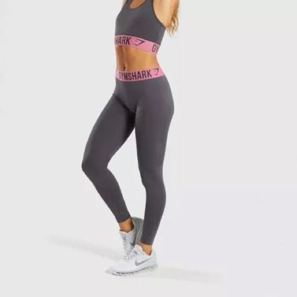OOS Gymshark Seamlesss Set Large in Gray & Slate Rose Bra & Full Length Leggings - Picture 1 of 7